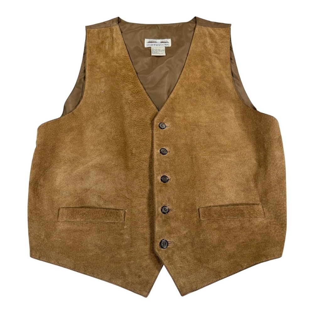 Northwoods Leather Suede Vest Mens Large Tan Good‎ Western VLM 9932